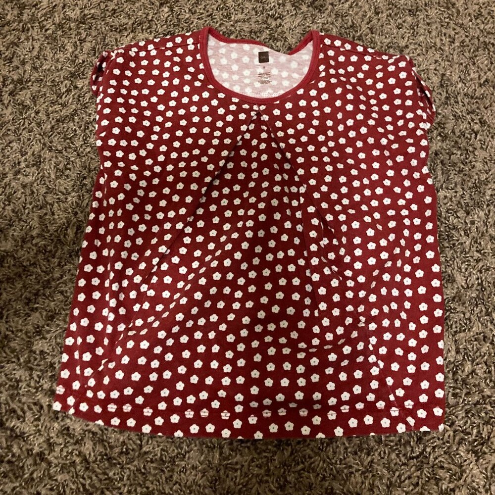 Tea Collection Floral Print Shirt 6 Red and White Floral Print Darted Front